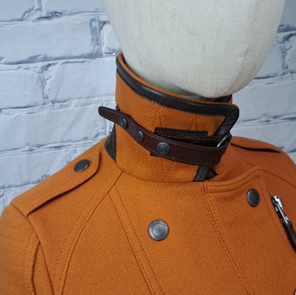 NWT Burberry Womens Jacket Cropped Moto Orange Zip Cuff Wool Cashmere 950$ 2 US - Picture 2 of 16